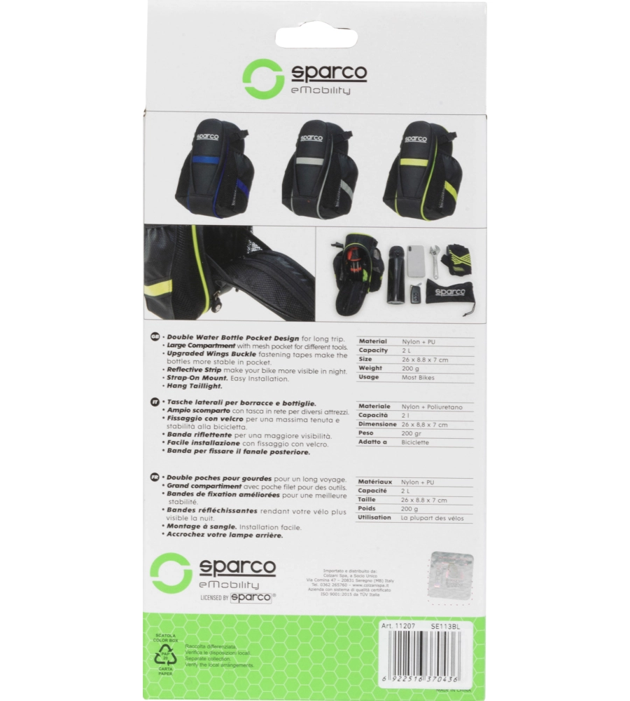 Borsa da sella per bicicletta sparco in nylon, 26x8,8x7 cm